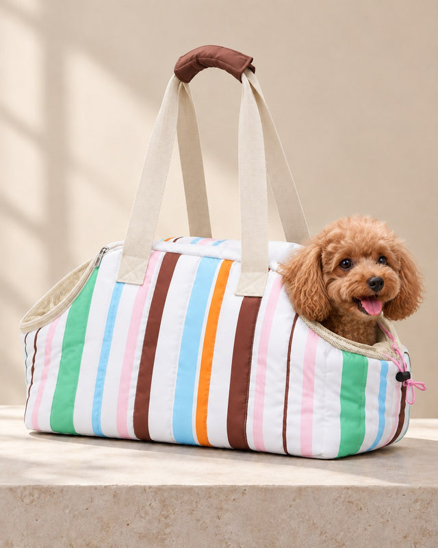 Beyaz Sahil Çizgili Tote Taşıma Çantası — Toy Poodle