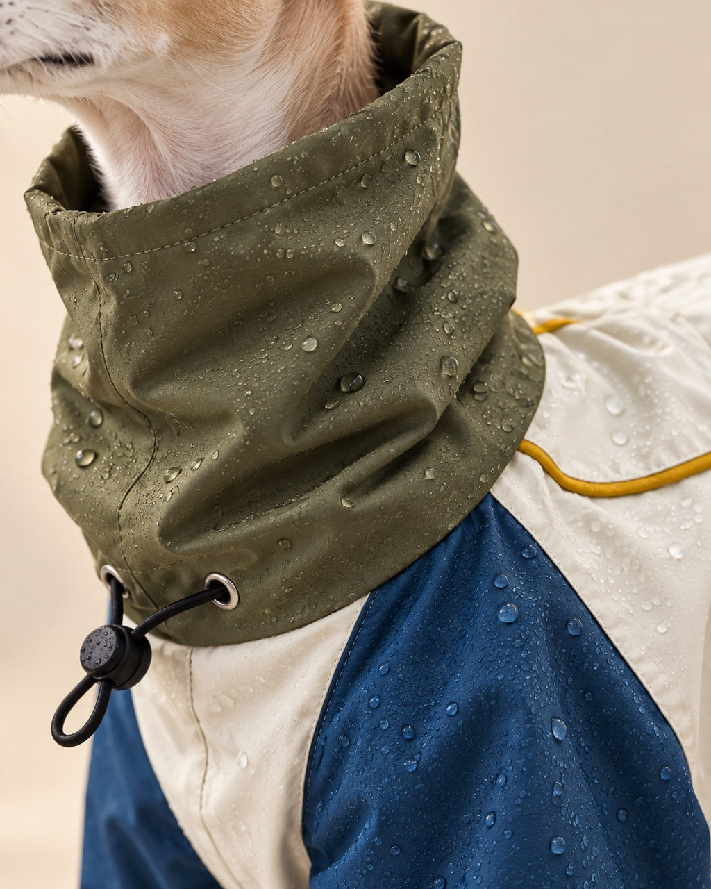 Boran Colour-Block Rain Suit — fabric and fastening detail