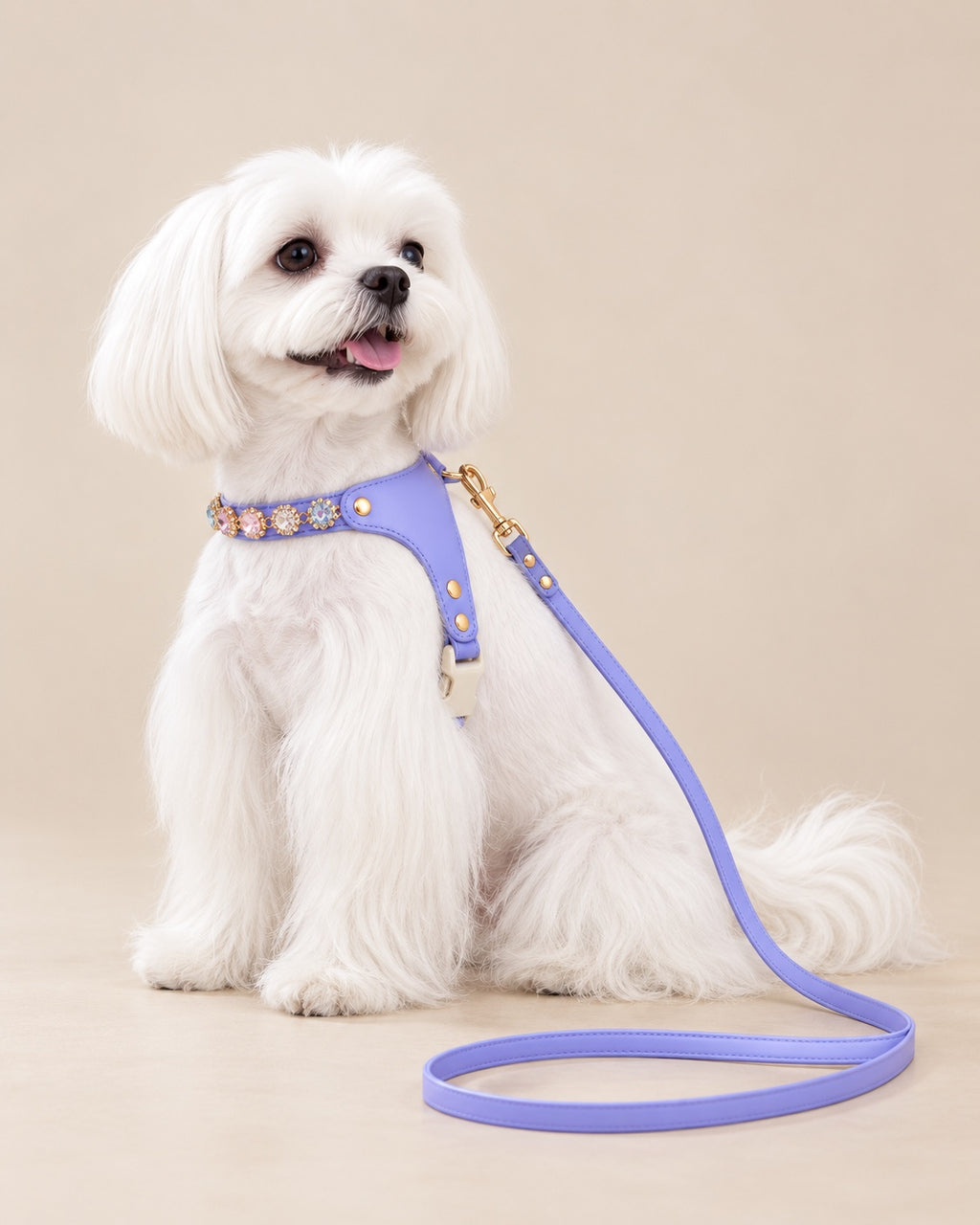 Lilac Mücevher Gemstone Harness & Lead Set — Maltese
