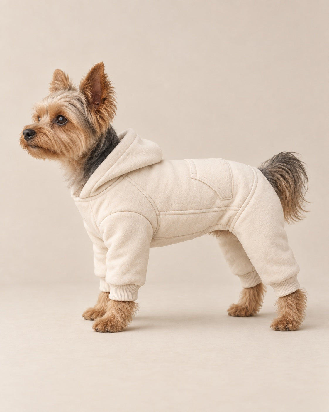 Krem Pofuduk Kapüşonlu Tulum — Yorkshire Terrier