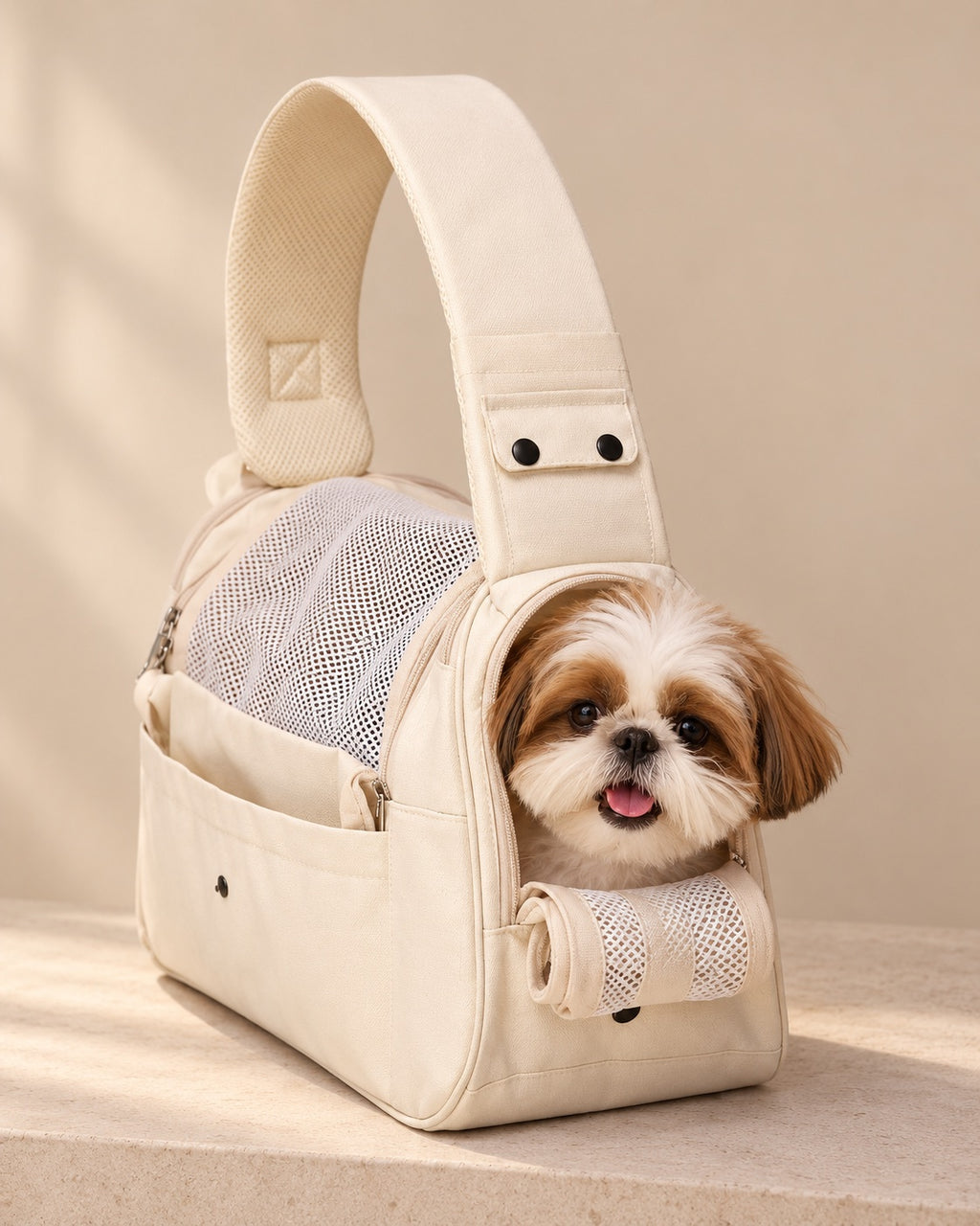 Cream Sedef Structured Sling Pet Carrier — Shih Tzu