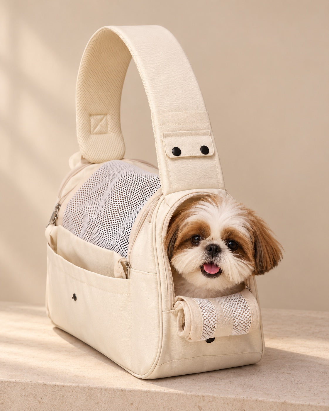 Krem Sedef Yapılı Sling Taşıma Çantası — Shih Tzu