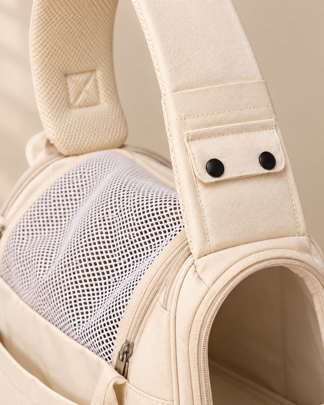 Sedef Structured Sling Pet Carrier — fabric and fastening detail