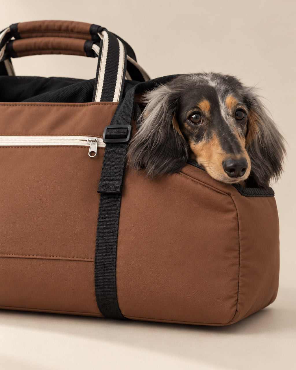 Tarçın Long-Body Dog Carrier — fabric and fastening detail