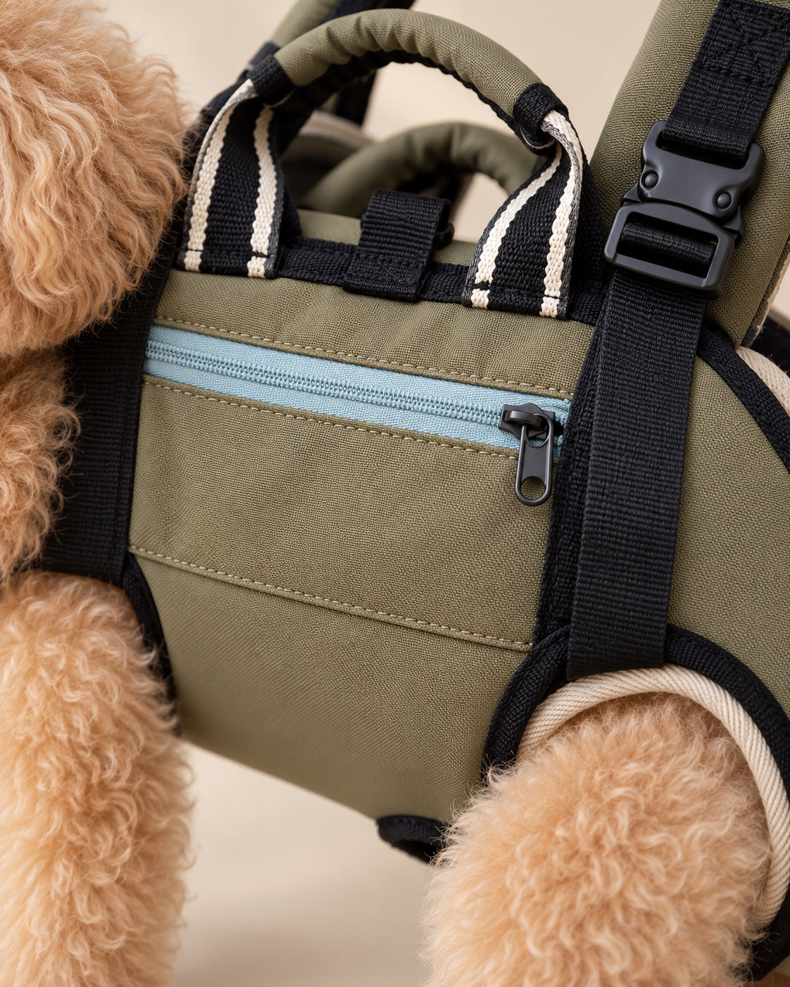 Yoldaş Double-Shoulder Dog Carrier — fabric and fastening detail